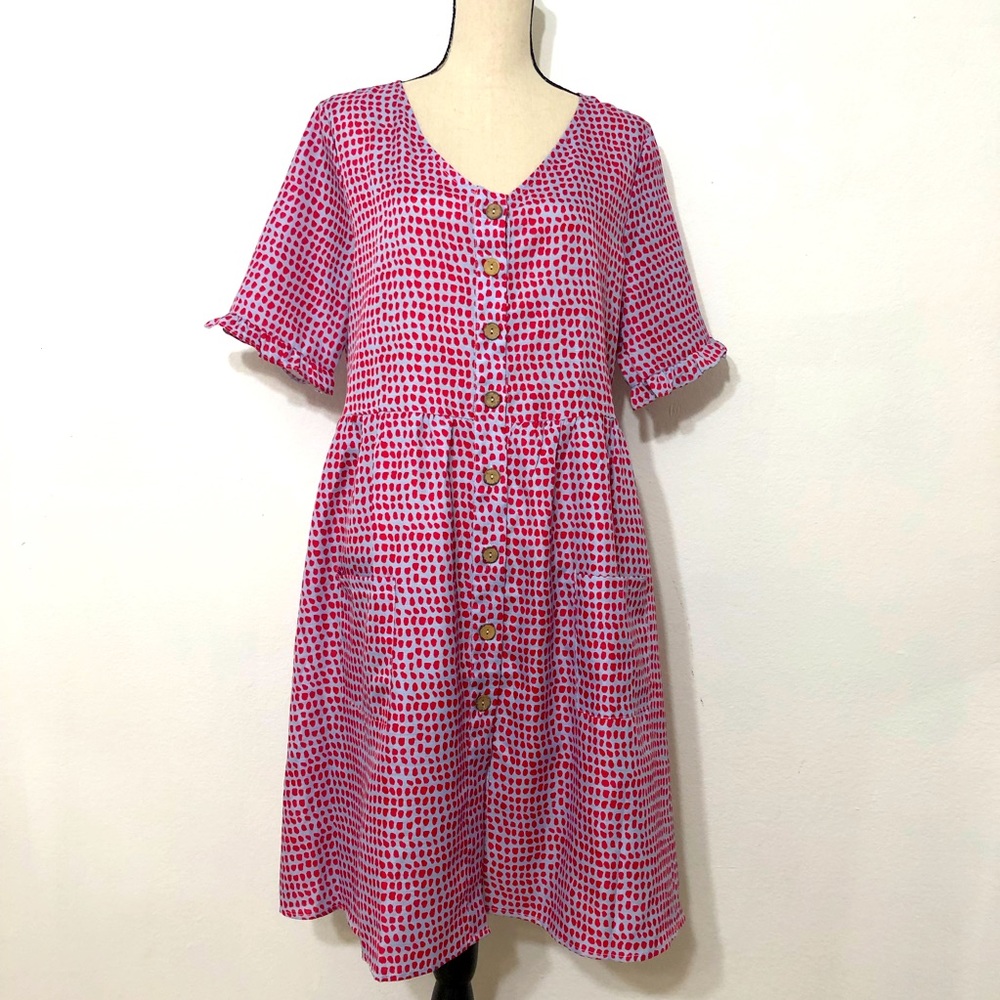 NWT- Koandaily Gray and Red Polkadot Shortsleeve Casual Midi Dress Size XL
